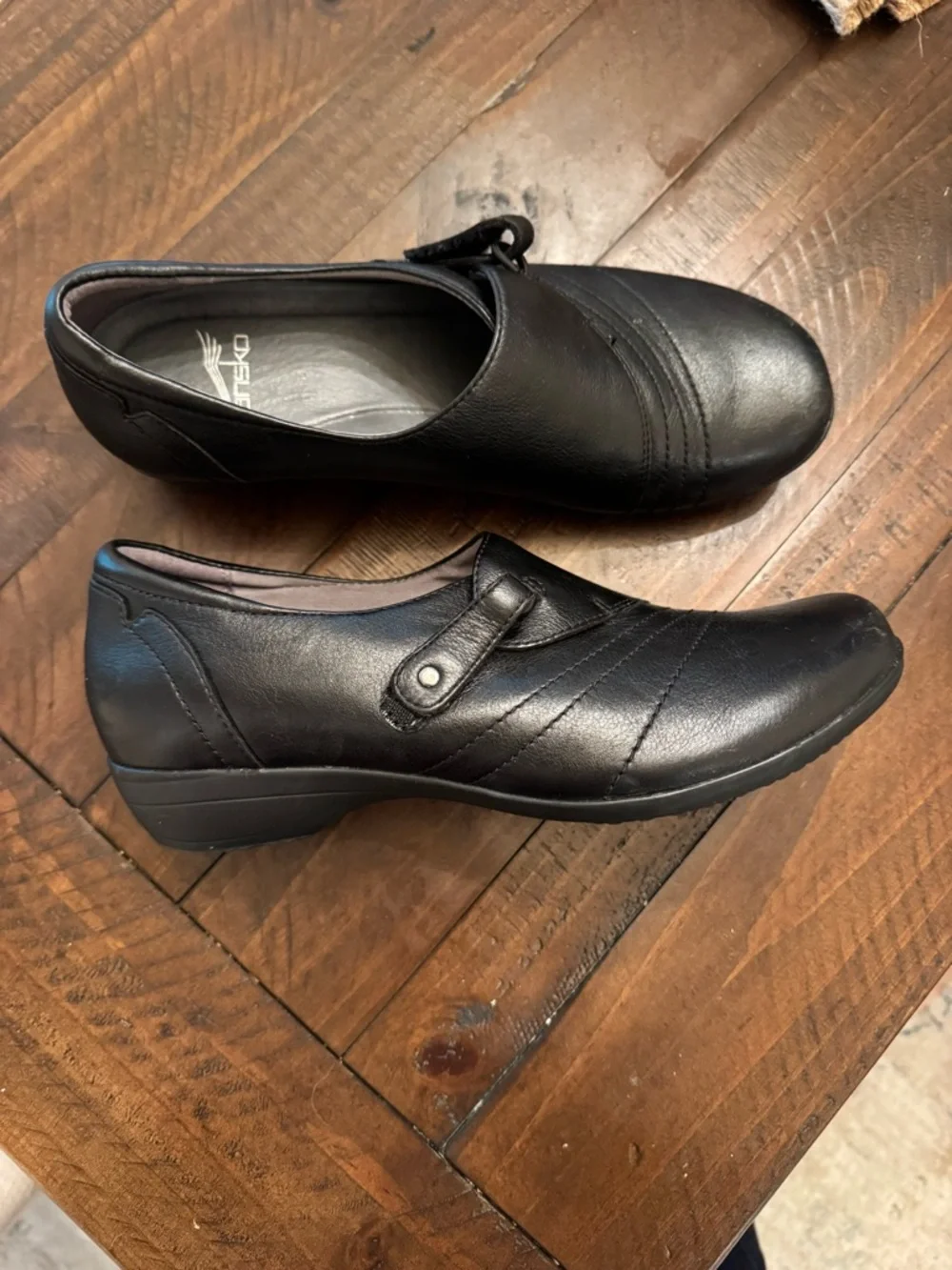 Dansko Franny Women’s Black Leather Slip On Wedge Sz 38 Comfort Arch Support